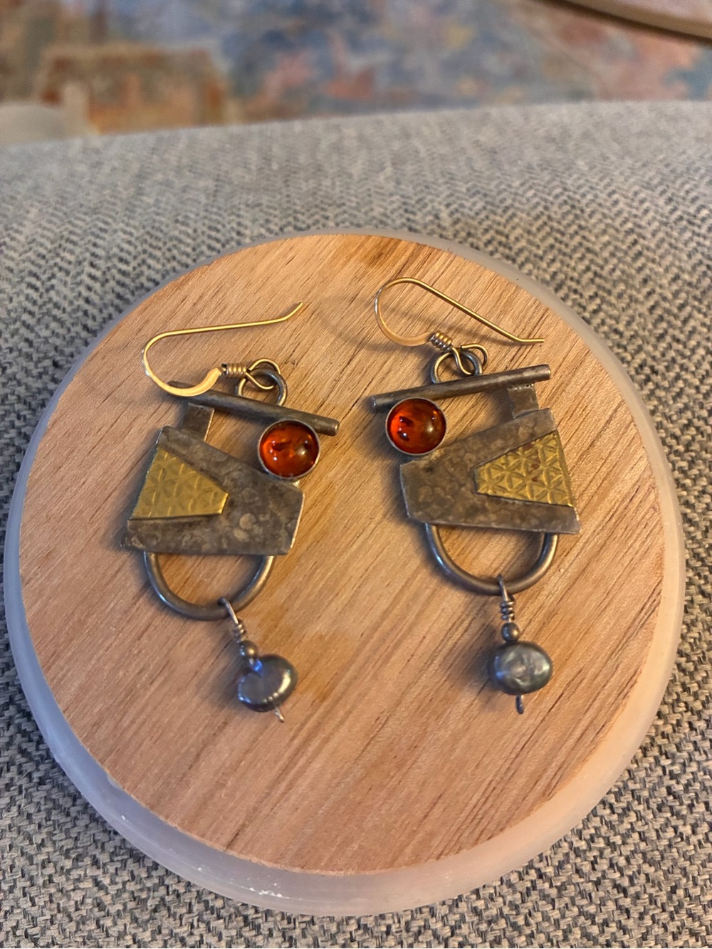 Vintage Gold-Tone and Amber Drop Earrings - Women's Jewelry